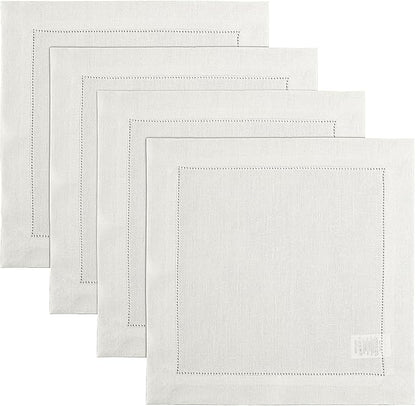 Solino Home Square Placemats Set of 4-100% Pure Linen Ivory Cloth Placemats 14 x 14 Inch - Classic Hemstitch, Machine Washable Place Mats for Fall, Autumn, Holiday, Christmas, New Year