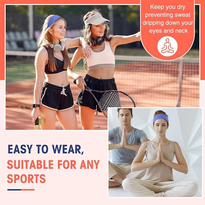 Hotop 20 Pcs Sport Stretchy Headbands for Girls Women Non Slip Soft Fabric Elastic Headband Bulk for Yoga DIY Team Gifts