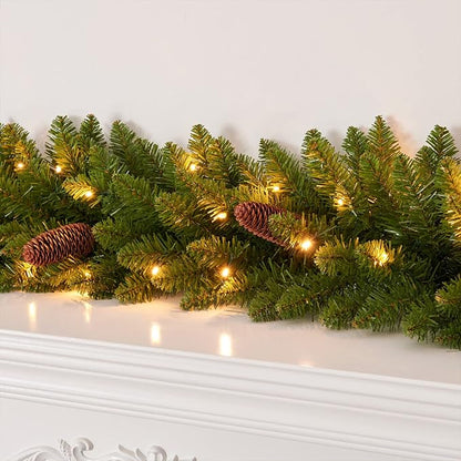 9 FT Christmas Garland Pre-lit 70 LED Lights Holiday Artificial Decor for Stairs Mantle Door Indoor Outdoor Garland with Battery Operated Timer