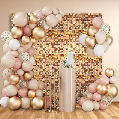 48 PCS Champagne Shimmer Wall Backdrop, Laser Square Sequin Photo Backdrops Panel, Glitter Wall Background for Birthdays, Weddings, Halloween, Engagements, Disco Bachelorette Party Decoration (6x8FT)