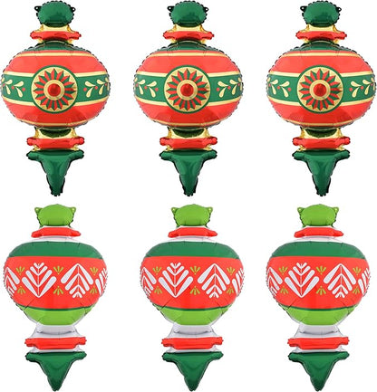 Christmas Ballooons Set Christmas Gourd Balloons Xmas Mylar Red Green Balloons Kit for Christmas-Themed Party Birthday Party Supplies Decorations 6 PCS