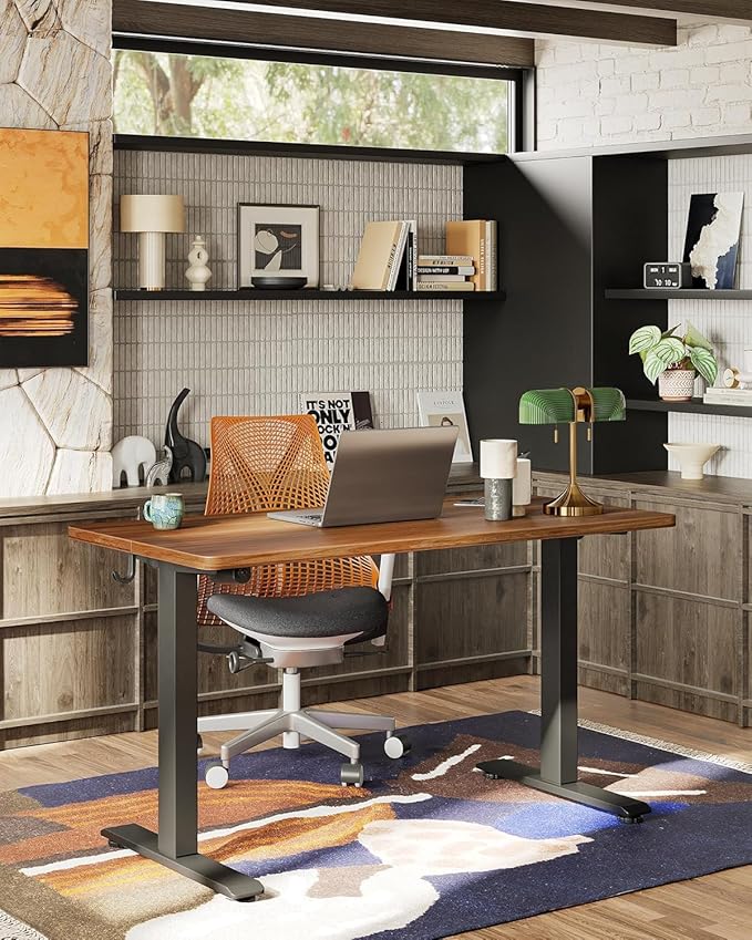 TIQLAB Electric Standing Desk, Adjustable Height Stand up Desk, 63 * 24 Inches Sit Stand Home Office Table with Splice Board, Black Walnut