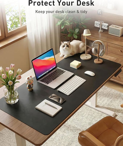 Aothia Faux Leather Desk Mat - Large Mouse Pad, Non-Slip PU Leather Blotter, Waterproof Writing Surface for Office and Home (Black, 63" x 24")