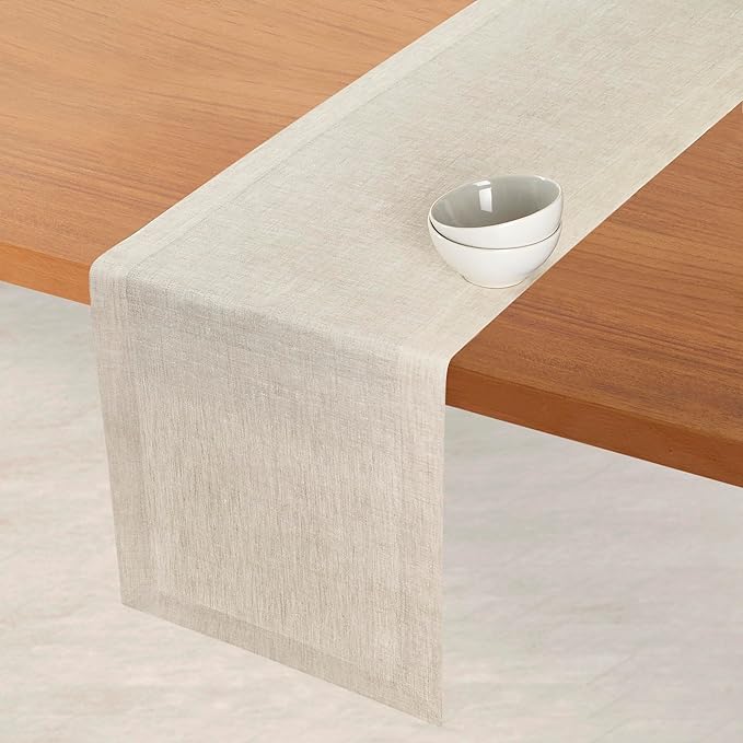 D'Moksha Homes Linen Table Runner 48 Inches - 100% Pure Linen Light Natural Table Runner 14 x 48 Inch for Coffee Tables, Dresser, Winter, Christmas, Holiday - Machine Washable
