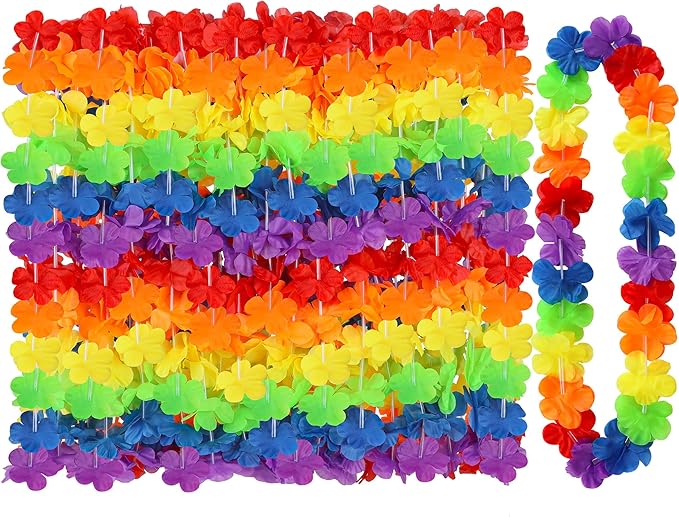 Pride Accessories, 24pcs LGBTQ Floral Leis Decorations Bulk, Rainbow Pride Month Silk Flower Leis Stuff, LGBT Gay Lesbian Accessories for Pride Parade Tropical Hawaiian Luau Party Decorations