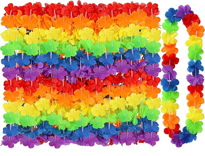 Pride Accessories, 24pcs LGBTQ Floral Leis Decorations Bulk, Rainbow Pride Month Silk Flower Leis Stuff, LGBT Gay Lesbian Accessories for Pride Parade Tropical Hawaiian Luau Party Decorations