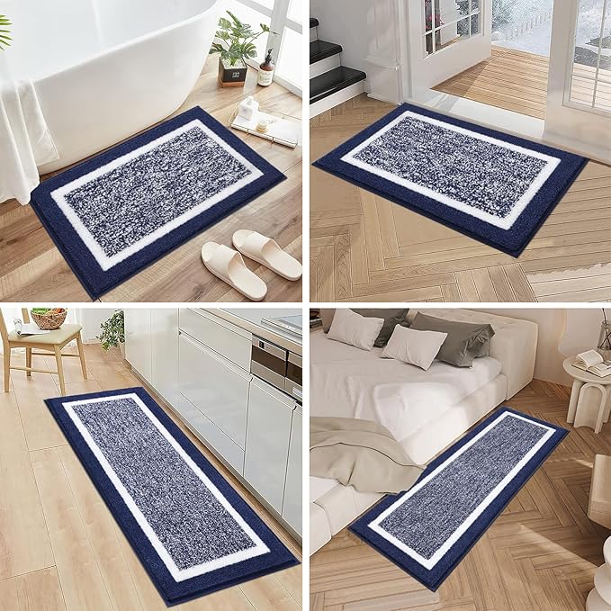 Pauwer Bathroom Rugs Sets 3 Piece Bathroom Shower Rugs with U-Shaped Contour Toilet Mat Absorbent Microfiber Plush Bath Mats Non Slip Bath Rugs Machine Washable Shaggy Bathroom Floor Mats, Navy