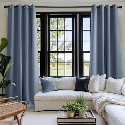 NICETOWN Stone Blue Energy Saving Drapes - Grommet Top Thermal Insulated Shades for Yard Door, Hall, Office, Flat, Garage - Durable, 1 Pair, W52 x L95