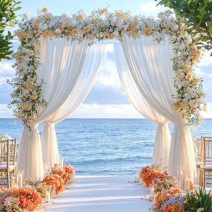 8 x 10ft White Backdrop Curtains Party Wedding Back Drops White Photo Curtains Soft Fabric Backdrop Wrinkle-Free Polyester Cortinas Blancas for Bridal Baby Shower Baptism Birthday Decor, 2 Panels