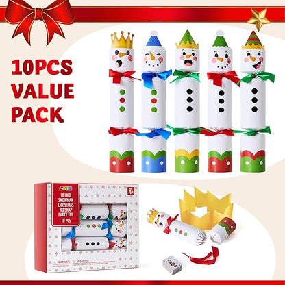 JOYIN 10 Pack Christmas Non-Snap Party Favor, Colorful Snowman Table Favor Includes Party Hat, Jokes & Gifts, Christmas Table Decorations for Holiday Dinner Traditions Party Supplies