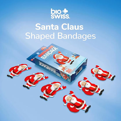 BioSwiss Kids Bandages, Christmas Santa Claus Shaped Self Adhesive Bandage Set, Latex Free, Sterile Wound Care, 24 Count