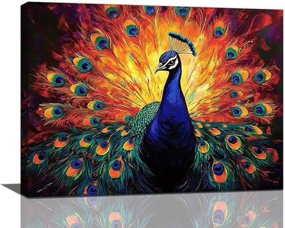 Peacock Wall Art, Elegance Peacock Pictures Wall Decor, Colorful Animal Canvas Prints Painting, Framed Artwork For Bathroom Living Room Office Bedroom Dining Room 24"X16"