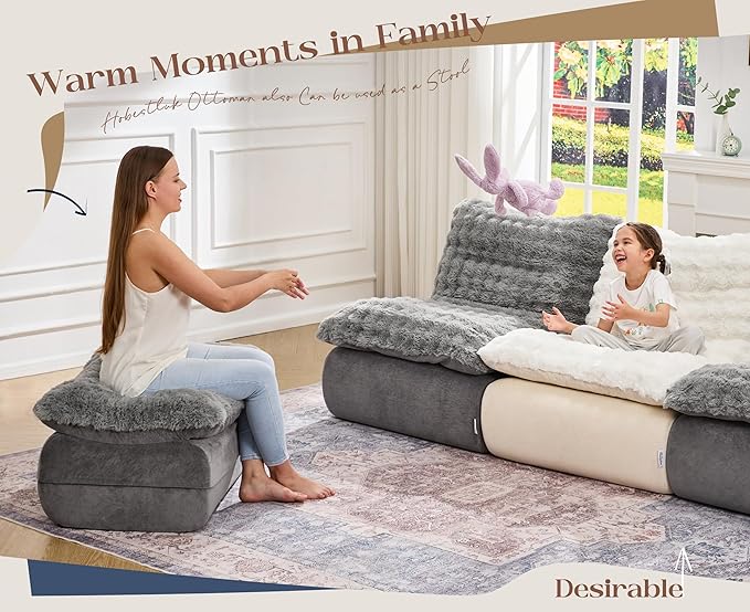 Hobestluk Sofa Couch Foam Sofa for Small Spaces Comfy Sofas with footrest Couch Recliner Small Sofas for Living Room, Bedroom, Apartment (Grey)