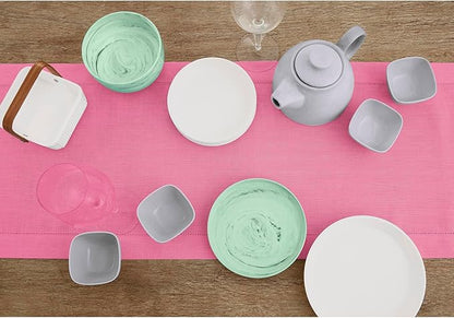 Solino Home Linen Flamingo Pink Hemstitch Table Runner 60 Inches - 100% Pure Linen Small Table Runner 14 x 60 Inch Ideal for Dresser and Coffee Tables - Classic Hemstitch