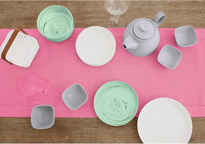 Solino Home Linen Flamingo Pink Table Runner 132 Inches Long - 100% Pure Linen Extra Long Table Runner 14 x 132 Inch - Classic Hemstitch