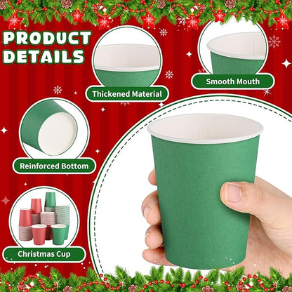 100 Pack Red Green Paper Cups, 9oz Christmas Party Cups Bulk Paper Cups, Disposable Drinking Cups for Birthday Holiday Christmas Party Supplies, 2 Colors