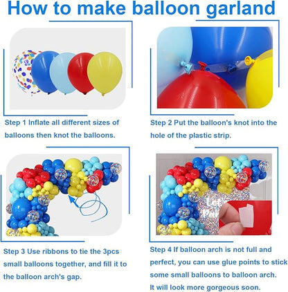 Carnival Circus Balloons Garland Arch Kit for 164pcs Red Blue Yellow Rainbow Multicolor with Confetti Balloons for Carnival Theme Birthday Party Decorations