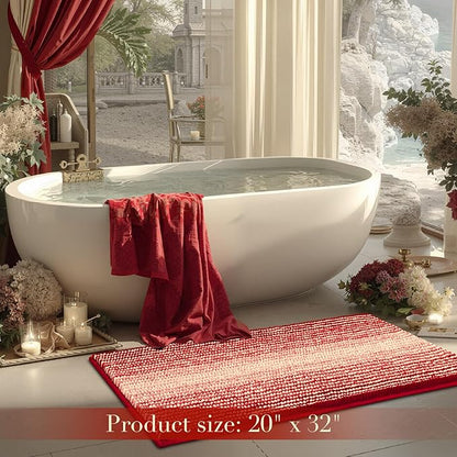 BSICPRO Christmats Bathroom Rug, Bath Mat Rug for Christmats Decorations Non Slip 20 x 32 Inches Water Absorbent Chenille Bathroom Floor Mats Machine Washable (Christmas Red)