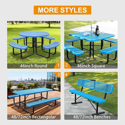 46-Inch Square Outdoor Picnic Table – Commercial Heavy-Duty Steel Dining Table with Thermoplastic Coating, Weather & Rust Resistant, Ideal for Parks, Patios, Schools, Campgrounds (Blue)