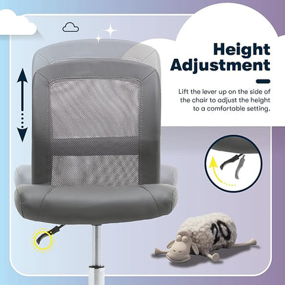 Serta Essential Armless TaskChair, Small Desk Chairs with Wheels, Breathable Mesh Back and Faux Leather, Quality Foam Cushion Seat for Comfort, Minimal Design for Vanity Table, Gray