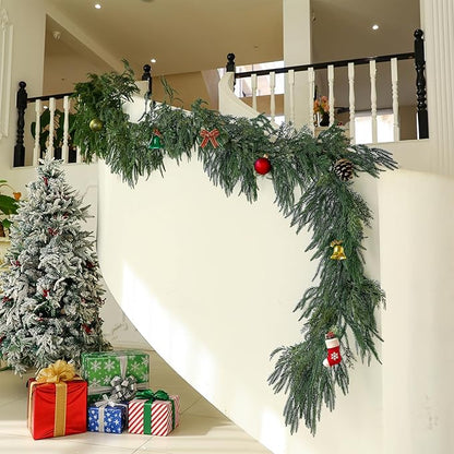 Norfolk Pine Garland Artificial Real Touch Green Thick Faux Norfolk Pine & Cedar 6FT Greenery Christmas Decor for Mantle Fireplace Wall Table Railings Indoor Outdoor Xmas Decorations