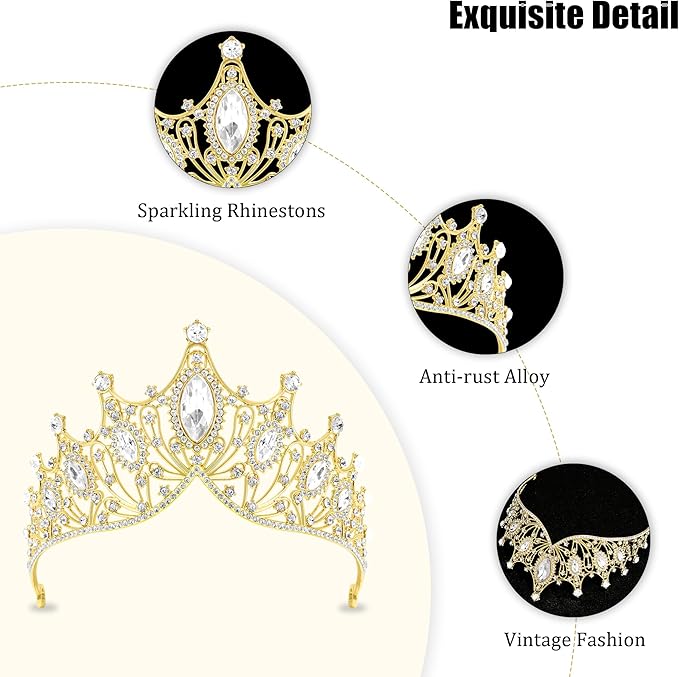 TAROSE Silver Tiaras for Women and Girls, Crystal Gold Crowns for Women, Hair Accessories for Bride/Halloween/Prom/Birthday
