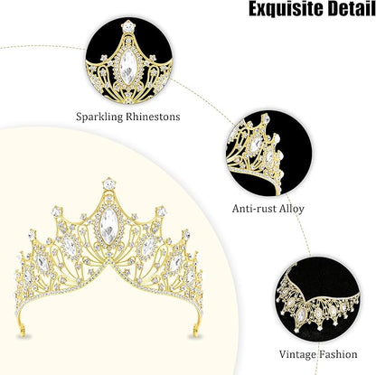 TAROSE Silver Tiaras for Women and Girls, Crystal Gold Crowns for Women, Hair Accessories for Bride/Halloween/Prom/Birthday