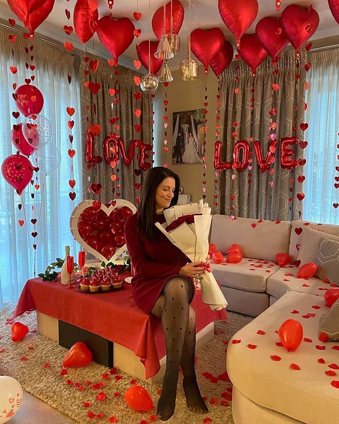 6 Pcs Red Heart Shaped Balloons Red Letters XOXO Valentine Balloons for Valentines Day Bridal Shower Wedding Party Decorations