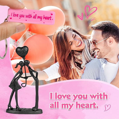 Kissing Couple Small Statue Cast Iron Sculpture Decor, Christmas for Wife Her, Wedding Anniversary Romantic Gifts for Couple Women Men Wife Husband Girlfriend Boyfriend Birthday