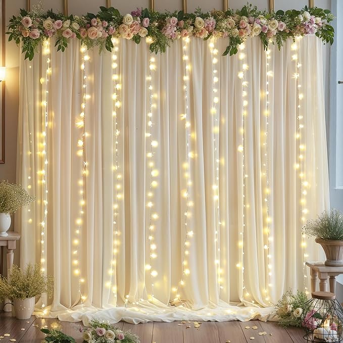 10x10 Beige Backdrop Curtain for Wedding Parties Wrinkle Free Beige Photo Curtains Backdrop Drapes Fabric Decoration for Baby Shower Photoshoot 5ft x 10ft,2 Panels