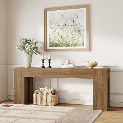 Extra Long Sofa Console Table for Entryway Living Room, 79-Inch Farmhouse Wood Behind Couch Table, Rectangular Accent Console with Wooden Double Base for Hallway Foyer Entrance, Natural Oak