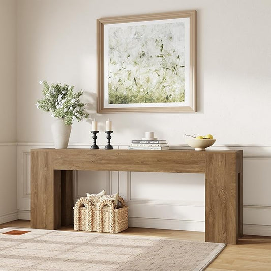 Extra Long Sofa Console Table for Entryway Living Room, 79-Inch Farmhouse Wood Behind Couch Table, Rectangular Accent Console with Wooden Double Base for Hallway Foyer Entrance, Natural Oak