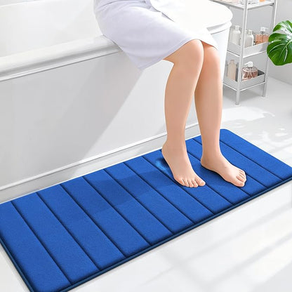 OLANLY Memory Foam Long Bathroom Rugs Runner 47x17, Super Soft Absorbent Bath Mat, Quick Dry, Machine Washable Shower Floor Rugs, Bathmat Carpet, Bathroom Home Decor Accessories, Royal Blue