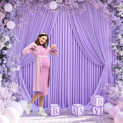 6 Panels Lavender Backdrop Curtain for Parties Wedding Wrinkle Free Light Purple Photo Curtains Backdrop Drapes Fabric Decoration for Baby Shower Photoshoot 30ft(W) x 10ft(H)