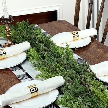 9 FT Christmas Cedar Garland, Thick Green Cypress Garlands, Real Touch Pine Garlands, Realistic Garland Christmas Decorations for Outdoor Indoor Table Mantel Railing Stair Porch Decor