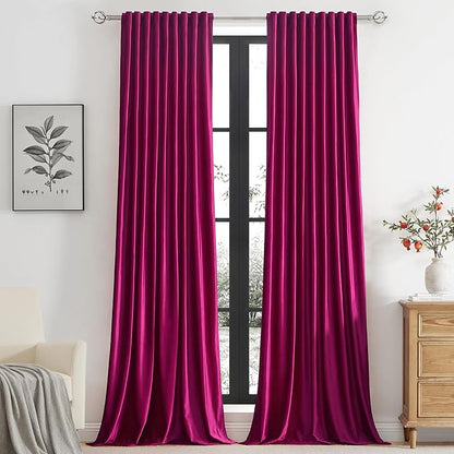 PRIMROSE Hot Pink Velvet Curtains 102 inch Long for Living Room,Set of 2 Panels Blackout Rod Pocket Back Tab Window Treatment Room Darkening Heavy Decorative Curtains Drapes for Bedroom