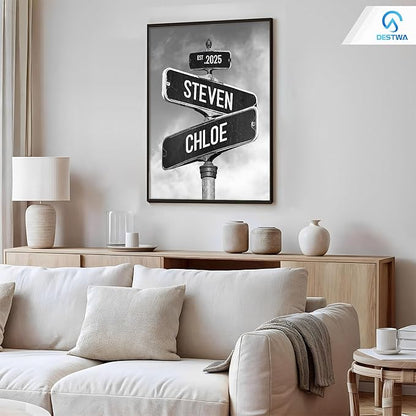 Personalized Vintage Street Sign For Family, Custom Street Sign Canvas Poster Wall Art With Names, Gift For Home