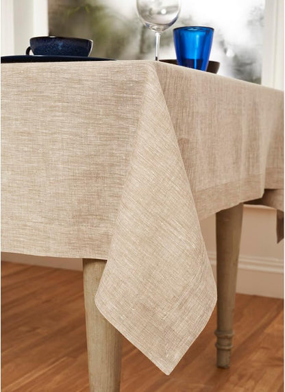 Solino Home Linen Tablecloth 60 x 144 Inch - 100% Pure Linen Champagne Beige Table Cloth for Rectangle Tables - Athena, Machine Washable Tablecloth for Fall, Autumn, Christmas, Holiday, New Year