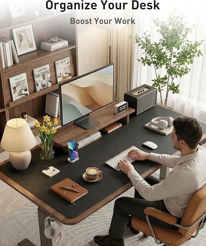 Aothia Faux Leather Desk Mat - Large Mouse Pad, Non-Slip PU Leather Blotter, Waterproof Writing Surface for Office and Home (Black, 40" x 24")