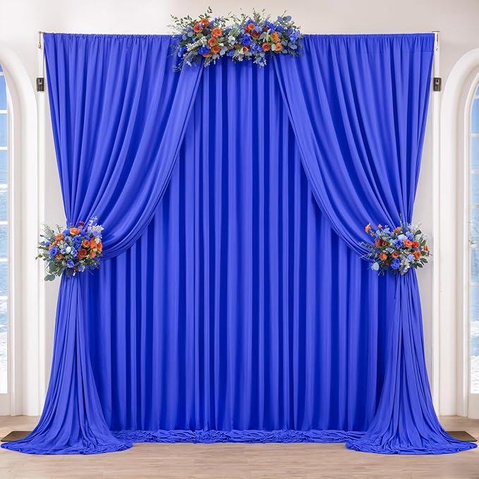 16 x 10ft Royal Blue Backdrop Curtains 4 Panels for Graduations Retirement Photo Backdrop Drapes No-Wrinkle Polyester Curtain Panels Soft Long Curtains Backdrop for Birthday Party Wedding Baby Shower