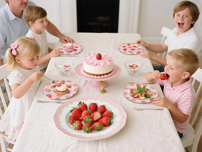WELLIFE 20PCS Strawberry Plates – Pink Plastic Dinner & Dessert Plates (10×9.2" + 10×6.3"), Girls Birthday Party Plates, Baby Shower Tableware & Berry First Birthday Decorations