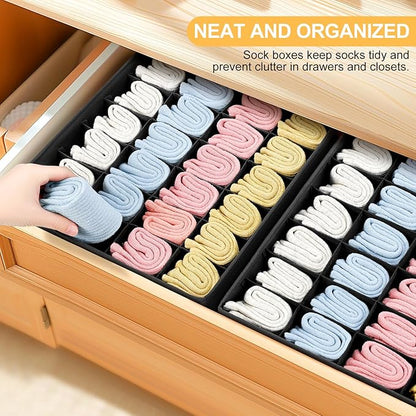 Joyoldelf Sock Drawer Organizer Divider 2 Packs Underwear Organizer, 24 Cell Collapsible Closet Cabinet Organizer Underwear Storage Boxes for Storing Socks, Handkerchiefs, Ties, Belts (Black)