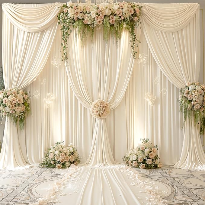 8 Panels Champagne Backdrop Curtain for Parties Wedding Baby Shower Wrinkle Free Photo Curtains Backdrop Drapes Fabric Decoration for Bridal Shower 40ft(W) x 10ft(H)