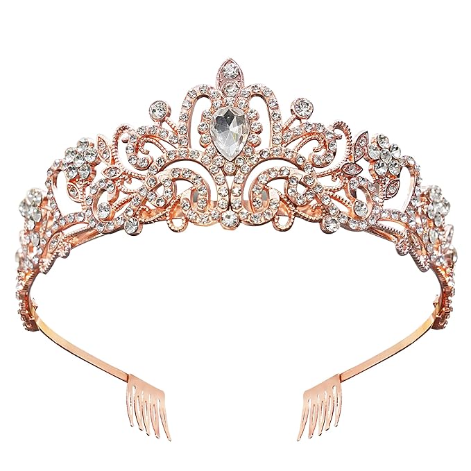 Tiaras for Women Princess Crowns for Woman Crystal Rose Gold Crown for Women Rhinestone Princess Tiara Halloween Tiaras for Girls Birthday Rose Gold Tiara for Costume Prom