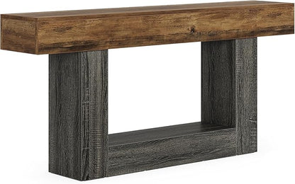 Tribesigns 63" Console Table, Farmhouse 2-Tier Entryway Table with U-Shaped Base, Narrow Long Wood Sofa Table Behind Couch Table for Living Room, Hallway, Foyer, Vintage Brown & Gray | Farmhouse, Entryway Table, Narrow, Long, Sofa Table, Behind Couch T...