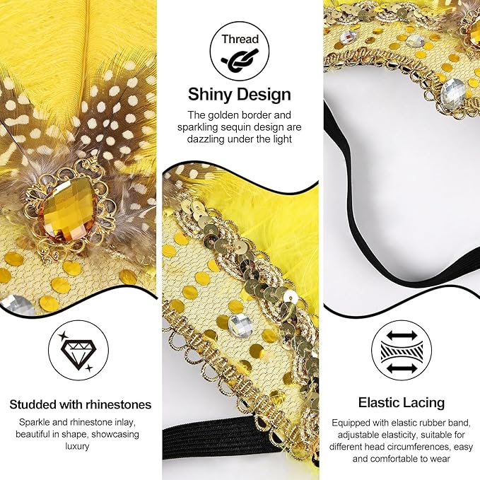 Women's Carnival Feather Headpieces Sequin Headdress for Wedding Masquerade Party Cosplay Feather Headbands