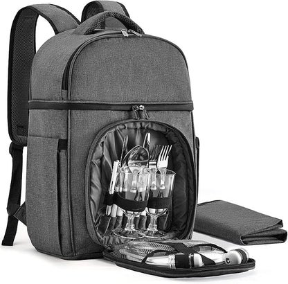 Picnic Backpack & Accessories - Picnic Set for 2 Person with 2 Insulated Cooler Compartment, Lightweight Blanket and Cutlery Set, Perfect for Wedding Gifts for Couples and Bridal Shower Gifts