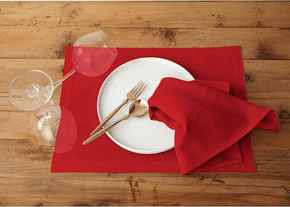 Solino Home Red Linen Napkins Set of 4-100% Pure Linen Cloth Washable Dinner Napkins 20 x 20 Inch for Christmas, Holiday, Winter, New Year - Fete