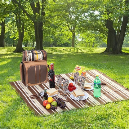 Hap Tim Picnic Basket Backpack for 4 Person with Insulated Leakproof Cooler Compartment, Wine Holder, Fleece Blanket, Cutlery Set, Wedding Gifts for Couples, Engagement Gifts