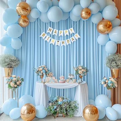 16 x 10ft Baby Blue Backdrop Curtain for Baby Shower Blue Photo Backdrop Curtains Wrinkle Free Drapes for Backdrop Soft Long Curtains for Backdrop Decoration Birthday Parties Wedding Baptism, 4 Panels